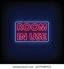 Neon Sign room in use with brick wall background vector