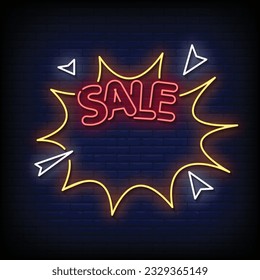 Neon Sign sale with brick wall background vector
