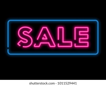 Neon sign sale in frame. Vector illustration.