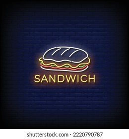 Neon Sign sandwich with brick wall background vector