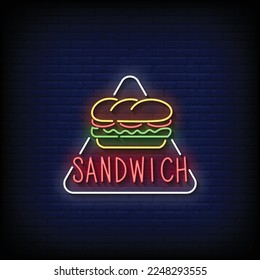 neon sign sandwich with brick wall background vector illustration