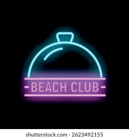 Neonschild mit einem Serviertablett, das ein Schwimmbecken für einen Beach Club darstellt
