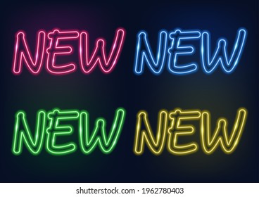 Neon sign. Set of neon lettering in different colors. Glowing lines on a dark background.