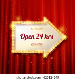 Neon sign set on red background. Vector illustration