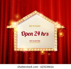 Neon sign set on red background. Vector illustration