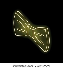 Neon sign in the shape of a bow tie, glowing yellow against a black background