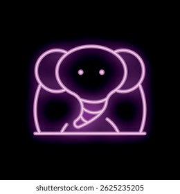 Iniciar sesión de neón en forma de un lindo elefante, de color rosa brillante sobre un fondo negro