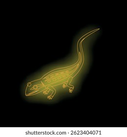 Sinal de néon em forma de lagarto brilha sobre um fundo preto