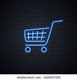 Neon sign of a shopping cart. Vector illustration