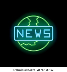 Neon sign showing breaking news on green planet earth background is a concept for global reporting