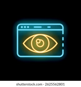 Neon sign showing a browser with an eye symbol, representing the concept of tracking and monitoring user activity