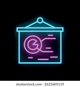 Neon sign showing business analytics with a growing chart on a board
