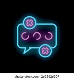 Letrero de neón que muestra un mensaje de chat con el símbolo de carga que se rechaza