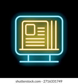 Letrero de neón que muestra una pantalla de computadora que muestra un poste de blog, que brilla en un fondo oscuro