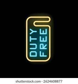 Neon sign showing duty free shopping with hanging door hanger
