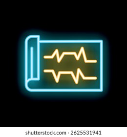 Neon sign showing an electrocardiogram report with heartbeat line on black background