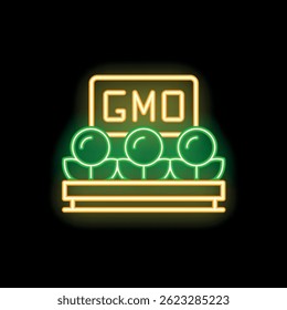 Neon sign showing genetically modified food producing growing plants