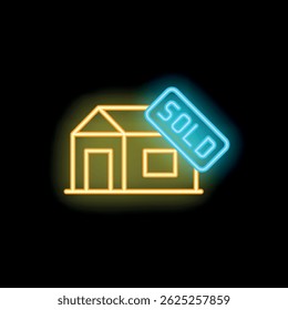 Neon sign showing a house with a sold sign, perfect for representing the concept of selling a house
