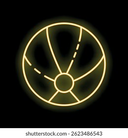 Neon sign showing an inflatable beach ball glowing on a dark wall, summer and beach holidays concept
