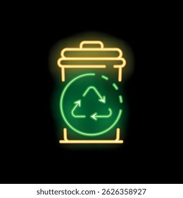 Neon sign showing recycling trash bin promoting environmental awareness