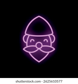 Neon sign showing a smiling santa claus face with a glowing effect on black background