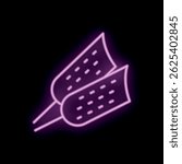 Neon sign showing two corn cobs glowing in purple and white on black background