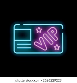 Neon sign showing a vip card with stars on a black background