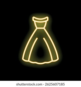 Neon sign showing a yellow dress on black background