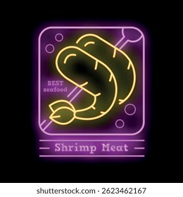 Neon sign with shrimp on a skewer advertising best seafood