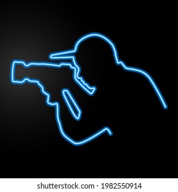 Neon sign, silhouette photographer, modern glowing banner design, colorful trend of modern design on black background. Vector illustration.