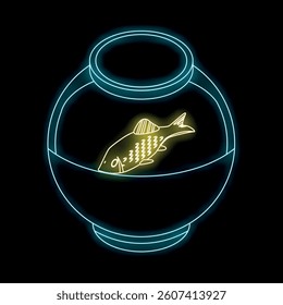 Neon sign of a single fish swimming in a round fishbowl