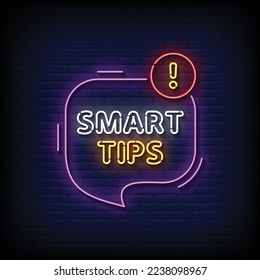 neon sign smart tips con ilustración vectorial de fondo de pared de ladrillo