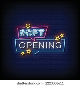 Neon Sign soft opening with brick wall background vector