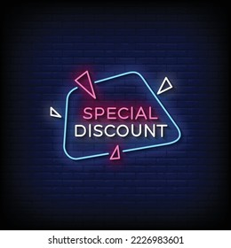 Neon Sign special discount with brick wall background vector