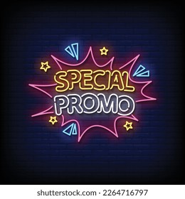 Neon Sign special promo with brick wall background vector