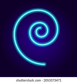 neon sign spiral. glow-in-the-dark symbol spiral circular, isolated bright blue neon line on a dark background for a design template. Neon spiral blue, great design for any purposes.