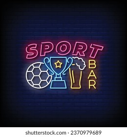 Neon Sign sport bar with brick wall background vector