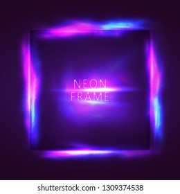 Neon sign. Square frame with glowing and light. Neon abstract background. vector banner for text