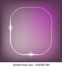 Neon sign. Square glowing light banner with blank space. Electric rectangle frame on pink background. Neon right-angled background with flares and sparkles. Vintage vector illustration