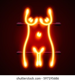 Neon sign striptease. Striptease bar alcohol. Vector illustration
