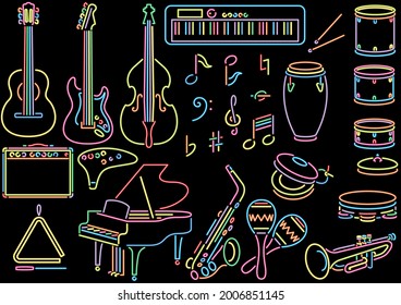 Neon sign style instrument music set