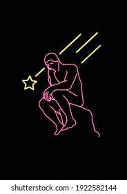 neon sign style vector,Thinker Statue