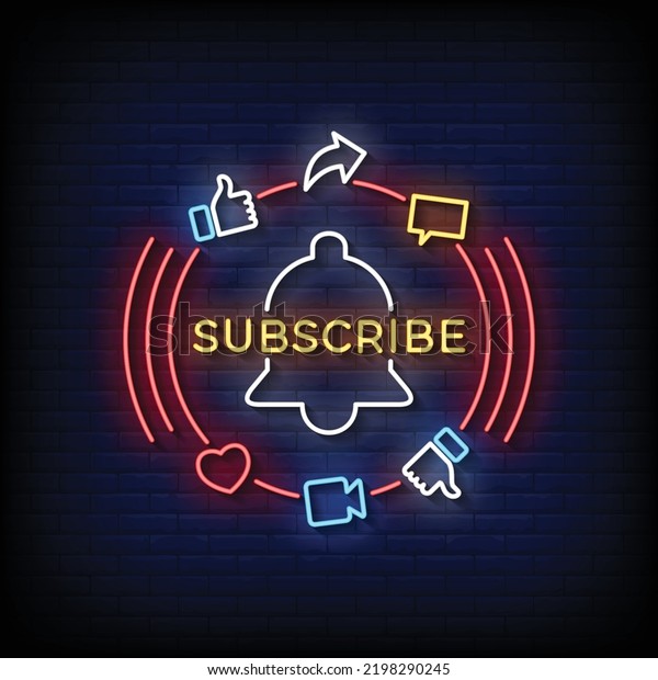 Neon Sign Subscribe Brick Wall Background Stock Vector (Royalty Free ...