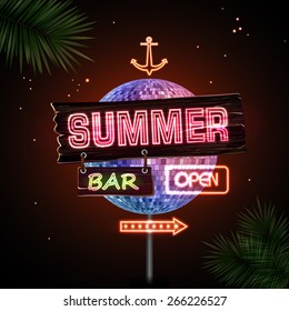 Neon sign. Summer bar