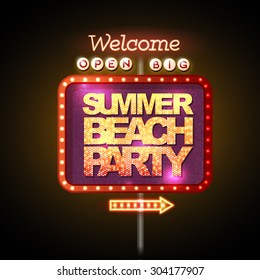 Neon sign summer beach party