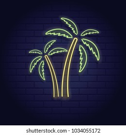 Neon Sign Of Summer Beach Tropical Palm Island Elements