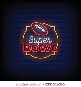 Neon Sign super bowl with brick wall background vector