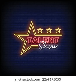 Neon Sign talent show with brick wall background vector