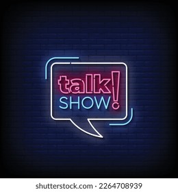 Neon Sign talk show with brick wall background vector