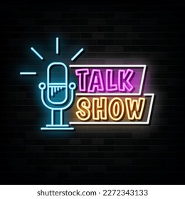 Neon sign talk show with brick wall background vector